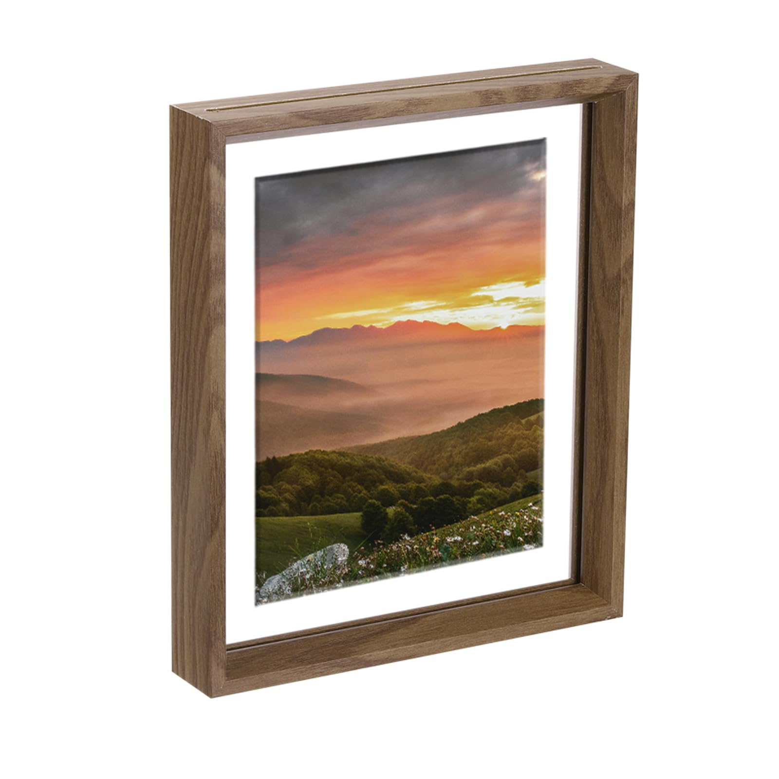 sourcing map Floating Frame, 10 x 8 Inch Natural Wood Pictures Frames for Pressed Flowers Standing Wall Hanging Picture Collection, Walnut