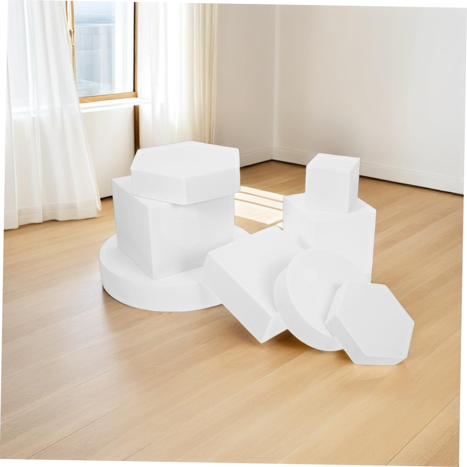 LALAFINA Accessoires Photographie Lot de 8 Cubes Géométriques Légers en Mousse Blanche pour Décoration et Photographie de Bijoux