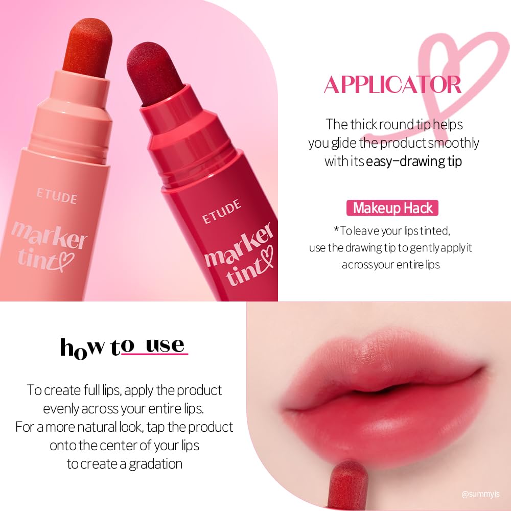 ETUDE Dear Darling Marker Tint #5 Pink Tangerine (5g) | Hydrating & Long Lasting Lip Stain | High Pigmented Lip Maker with Easy Drawing Tip | Korean Daily Lip Tint, Korean Makeup, Kbeauty - Image 8