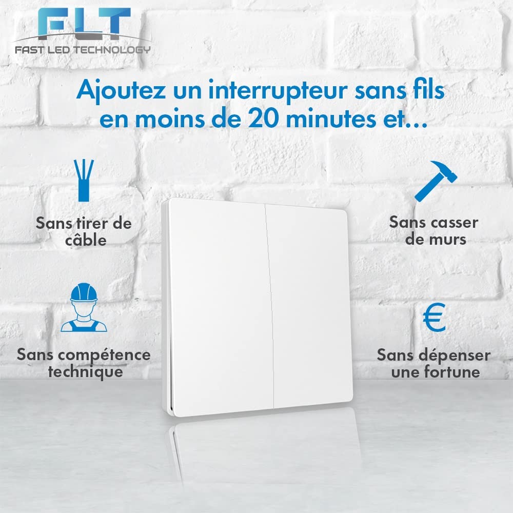 Interruttore senza fili e senza batteria Auto alimentato - Ecologico - Qualità Pro - Va e arriva RF 4 telecomando doppia accensione + 2 relè radio da incasso, lunga distanza, interno esterno