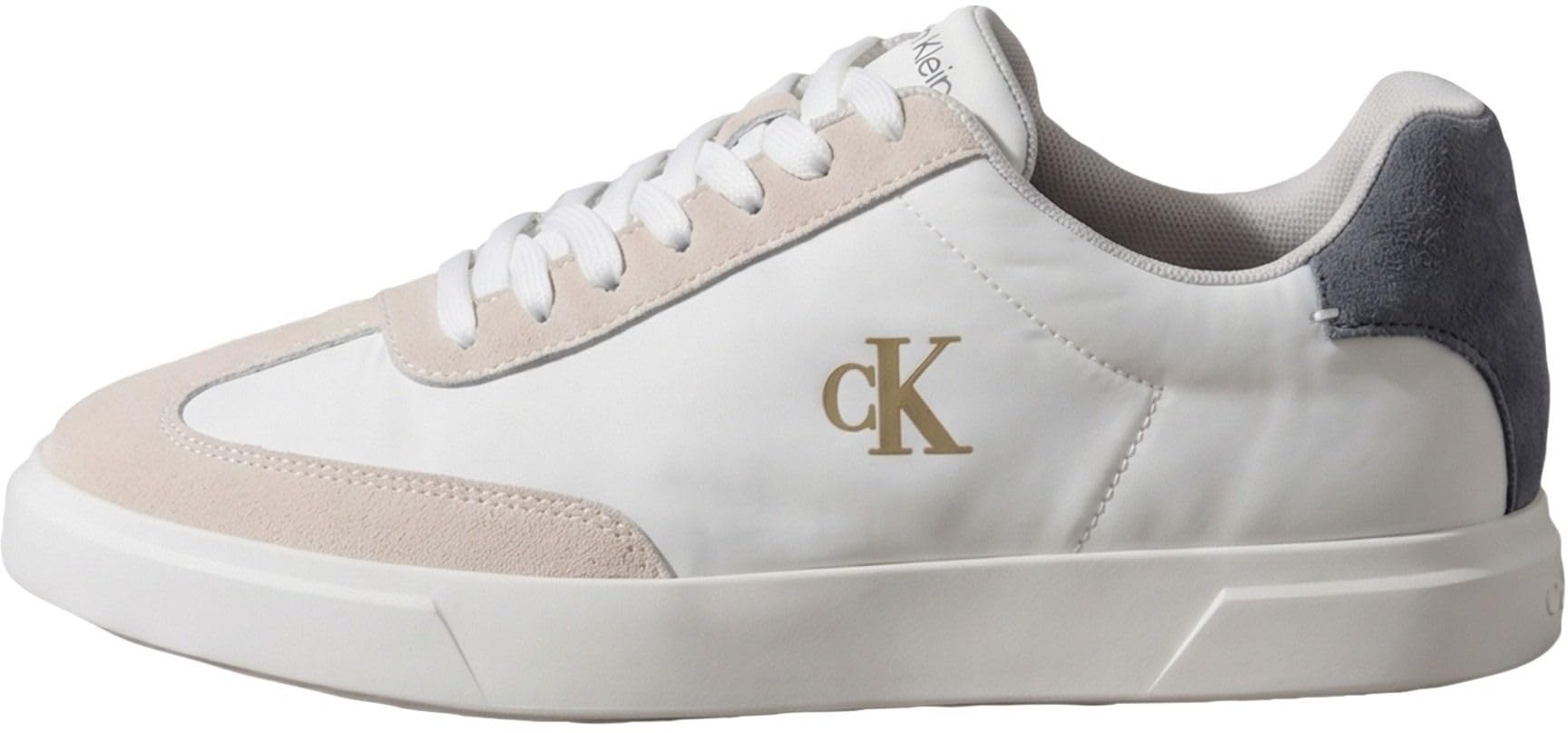 Calvin Klein Men's Cupsole Trainers Low with Branding, Turquoise (Dk Ecru/Bright White/Iron Gate), 9