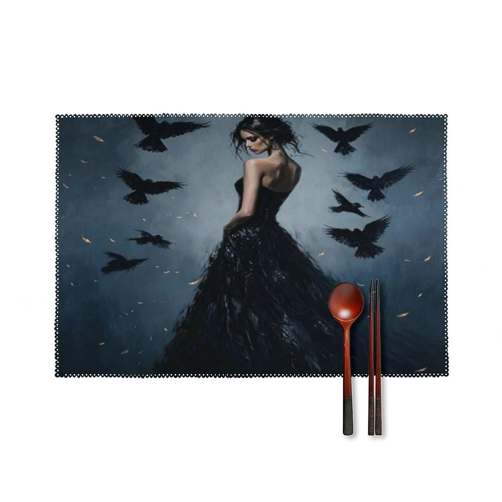 Fekiloot Style Crow And Woman Placemats Set Of 6,Table Mat