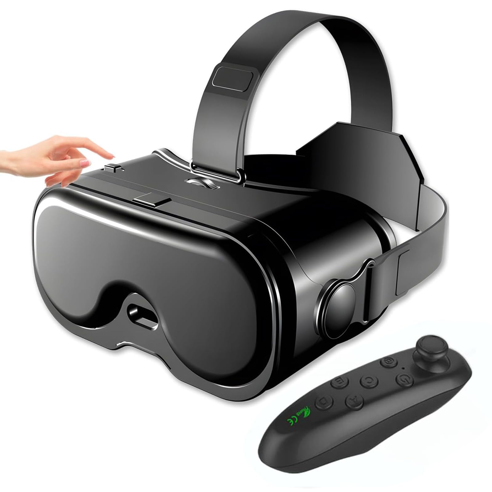Visore VR per Smartphone con Controller BT, Occhiali VR 3D con Lenti HD 120° Fov Anti Luce Blu E Regolazione In Altezza, Visore VR 3D Universale per Smartphone 5-7" Per Film E Giochi,Y1 Black Handle