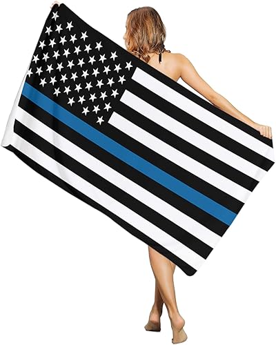 Toalla de playa de 31 x 63 pulgadas, de microfibra, a prueba de arena, con diseño de bandera de la policía estadounidense, manta de playa ligera y