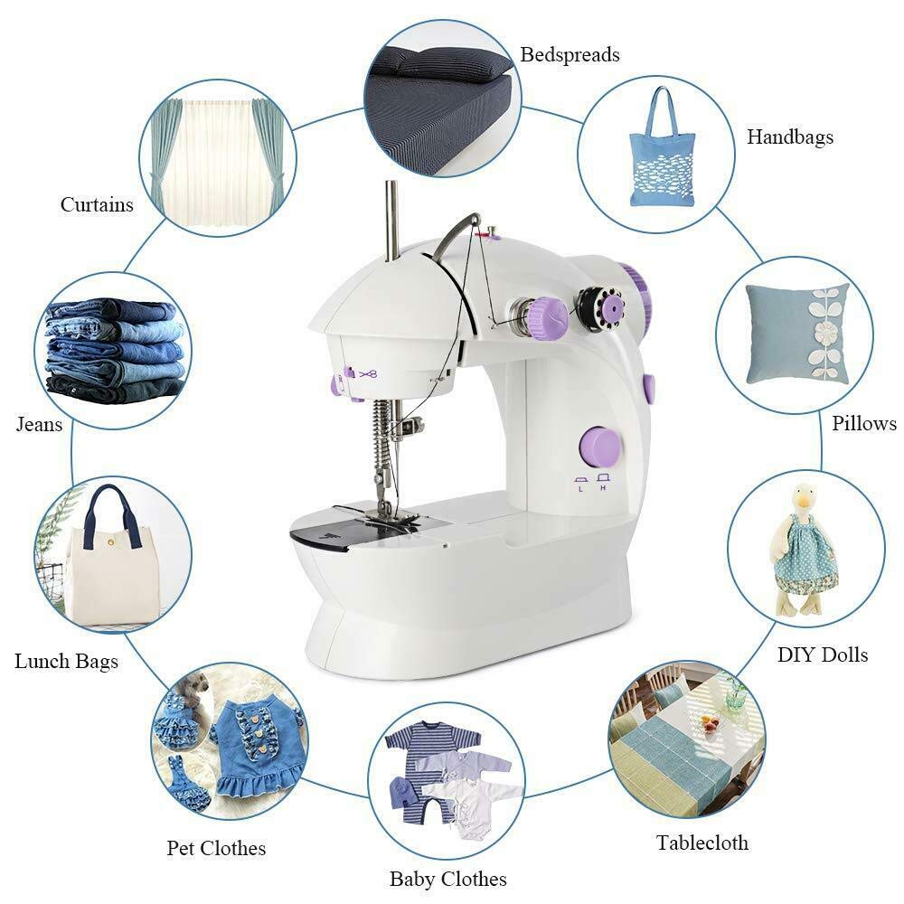 Mini máquina de coser eléctrica multifunción, herramienta de costura portátil, 2 velocidades, doble hilo, pedal de pie con interruptor de mano para principiantes en el hogar, viajes, regalo para mamá