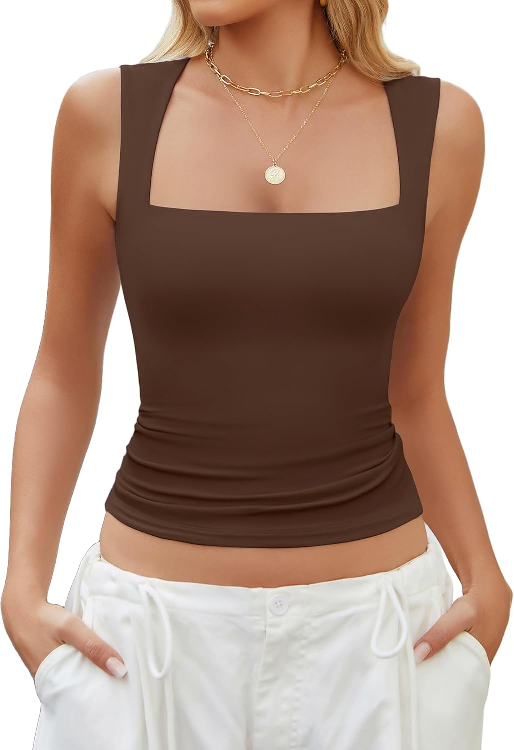 Avidlove Women's Square Neck Tank Top Double Lined Basic Crop Tops Going Out Shirt Slim Fit Summer