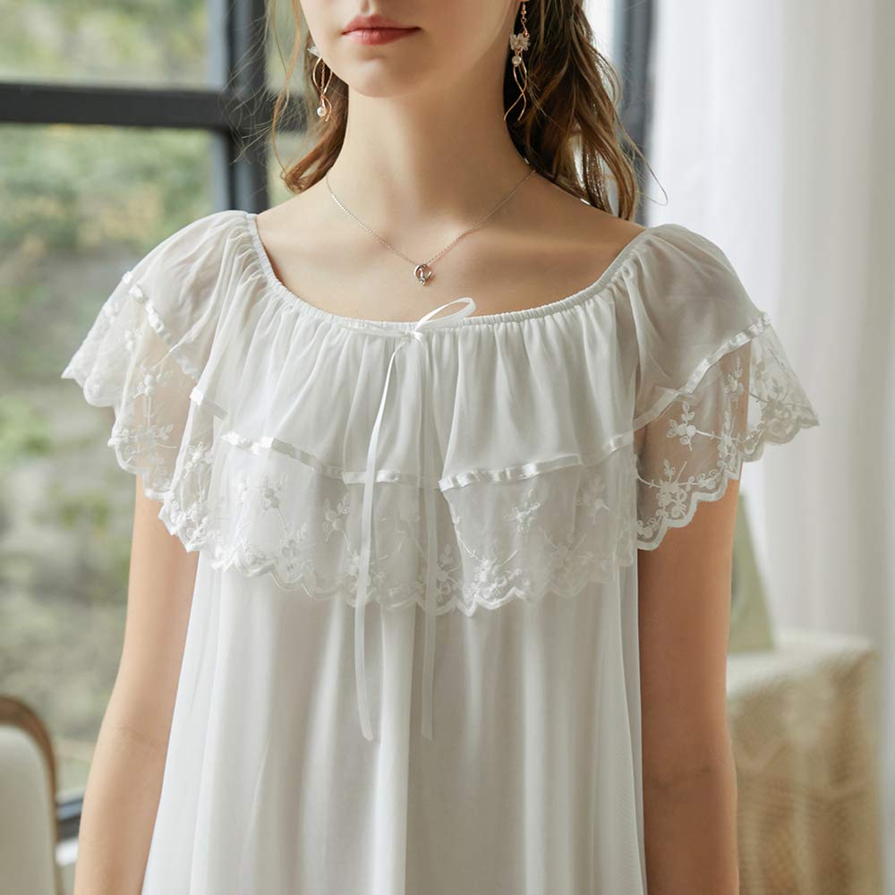 Damen Nachthemd ，Dessous, Nacht Ärmellos Baumwolle mit Spitze Dekoration Nachtkleid Viktorianischer Stil Nachtwäsche
