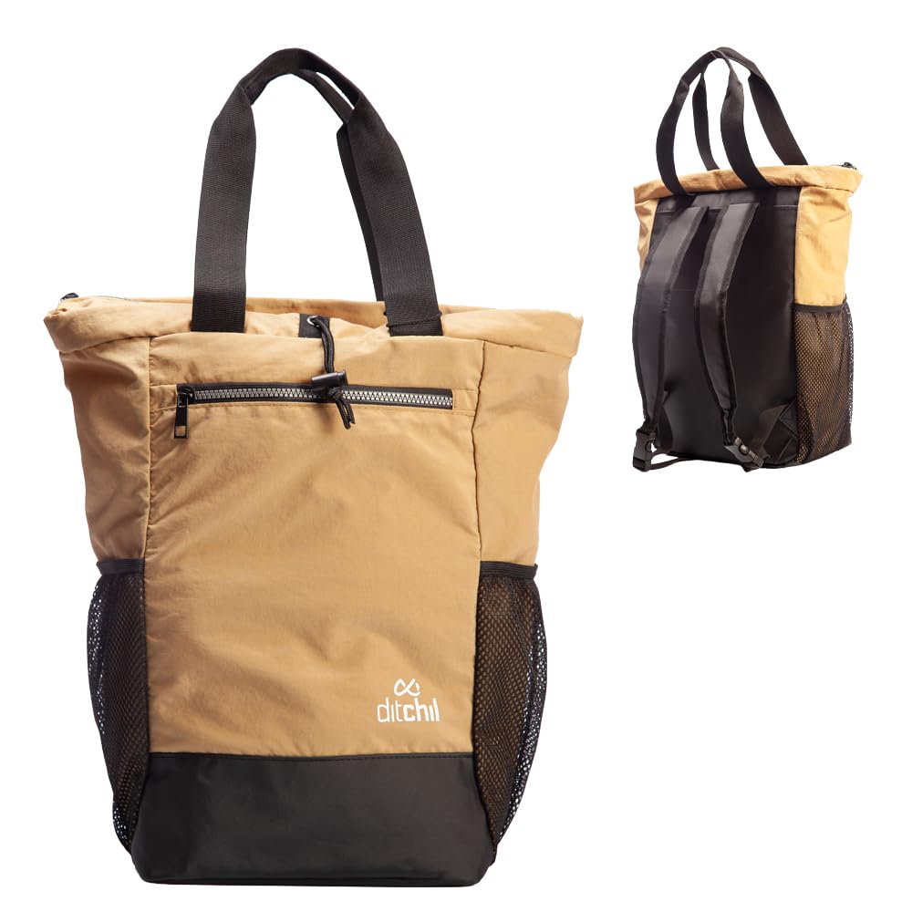 DITCHIL Mochila Gimnasio, Gym Mujer, Mochila Urbana 2 en 1 Convertible en Tote Bag, Bolsa Deportiva de Nylon Resistente para Deporte, Fitness y Uso Diario (Beige)