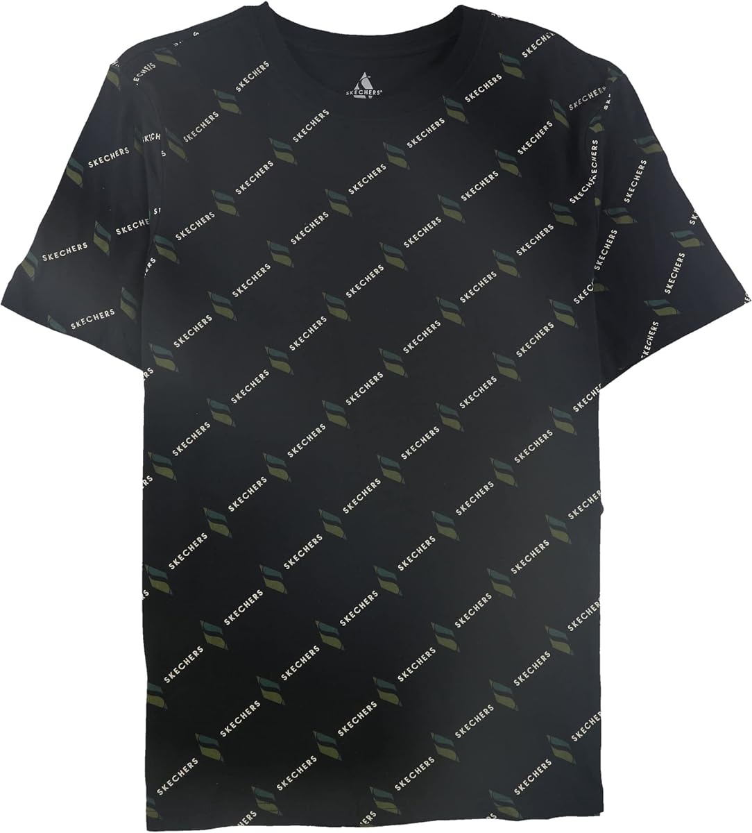 Skechers Camiseta gráfica con estampado de logotipo para hombre, negro, mediano