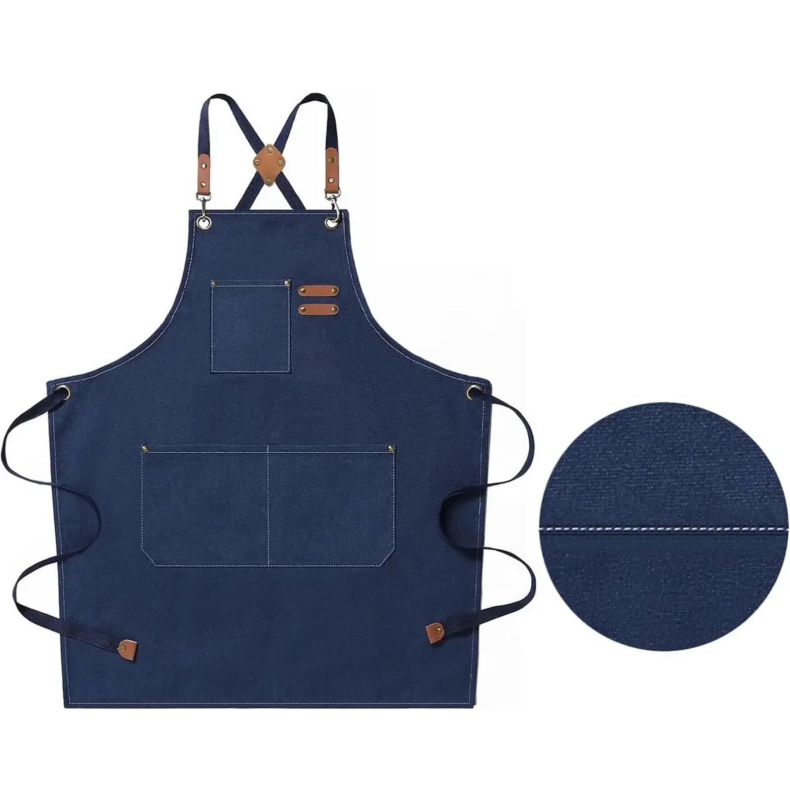 Delantales de Chef 2 uds for hombres y mujeres con bolsillos grandes, delantal trabajo ajustable resistente espalda cruzada lona algodón para Cocinar, Restaurante