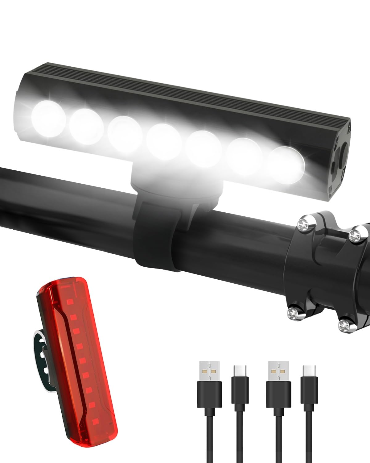 Victoper 2025 Upgrade Super Bright 10000 Lumen Bike Lights IPX5 7LED Power Display Bike Lights Front and Back, 4+5 Lighting Modes Rechargeable Cycle Lights Taillight Set — image 1