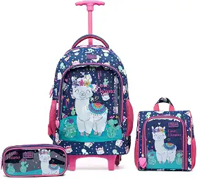 Kit Mochila Rodinhas Infantil Lancheira Viagem Estojo