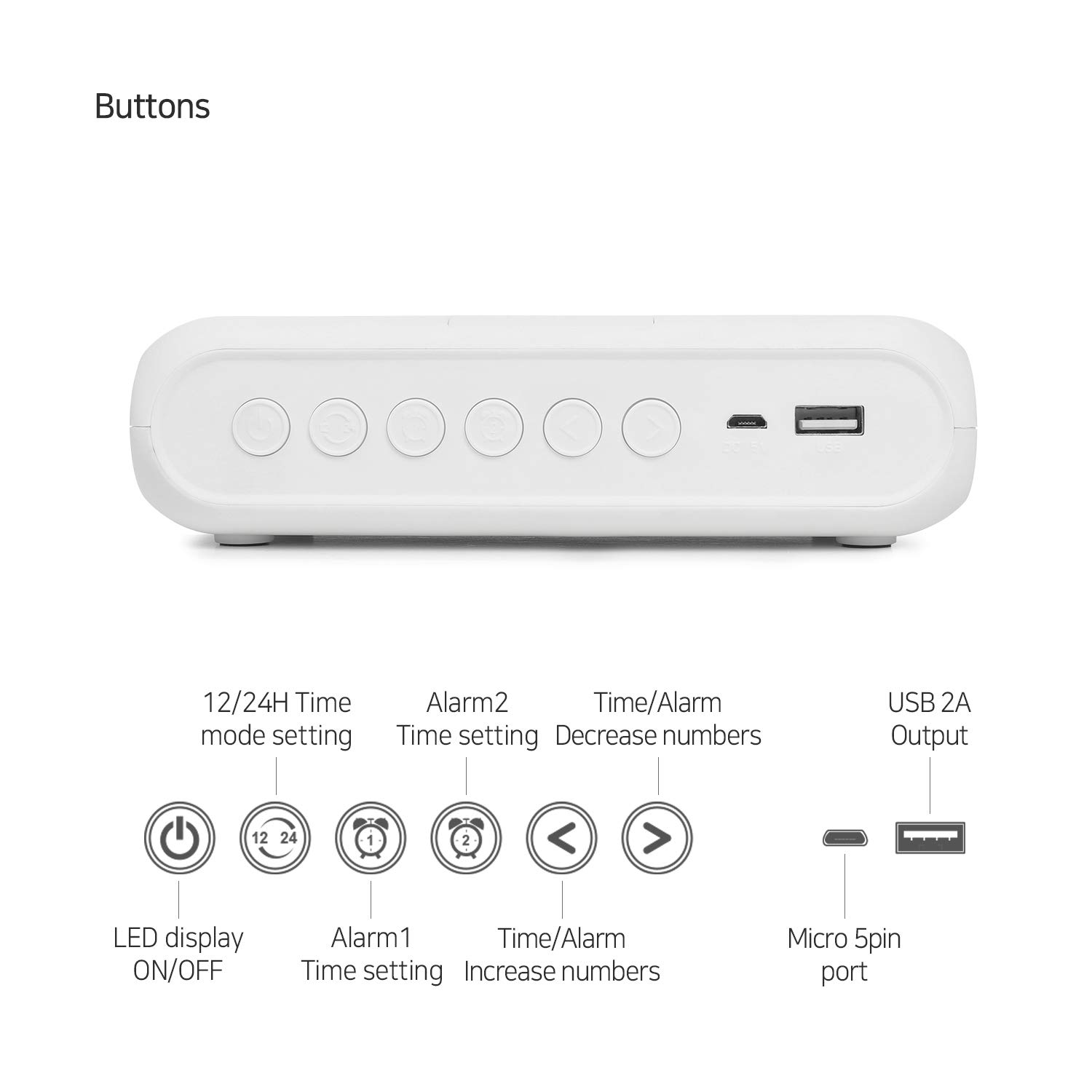 mooas Qi Wireless Charging Slim Mirror Orologio da scrivania (bianco), sveglia digitale compatta con porta USB, caricabatterie wireless per iPhone 8/8+/XS/XR/11/11Pro, Airpods, Samsung Galaxy