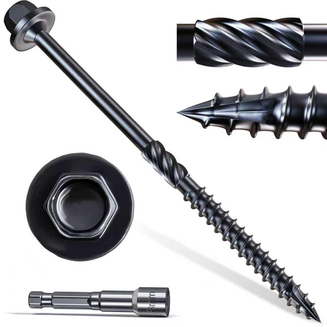Photo 1 of #14 x 3 Wood Structural Screws 300 Pcs, Exterior Hex-Head Lag Screws, Black Heavy Duty Construction Timber Log Landscaping Wood Screws, Hex Socket Included