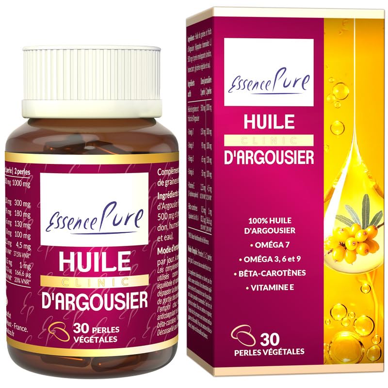 Huile d’argousier du Tibet | Peau, sécheresse intime et muqueuses – Oméga 7, 3, 6, 9-30 gélules, véganes sans OGM – Essence Pure Api-Nature