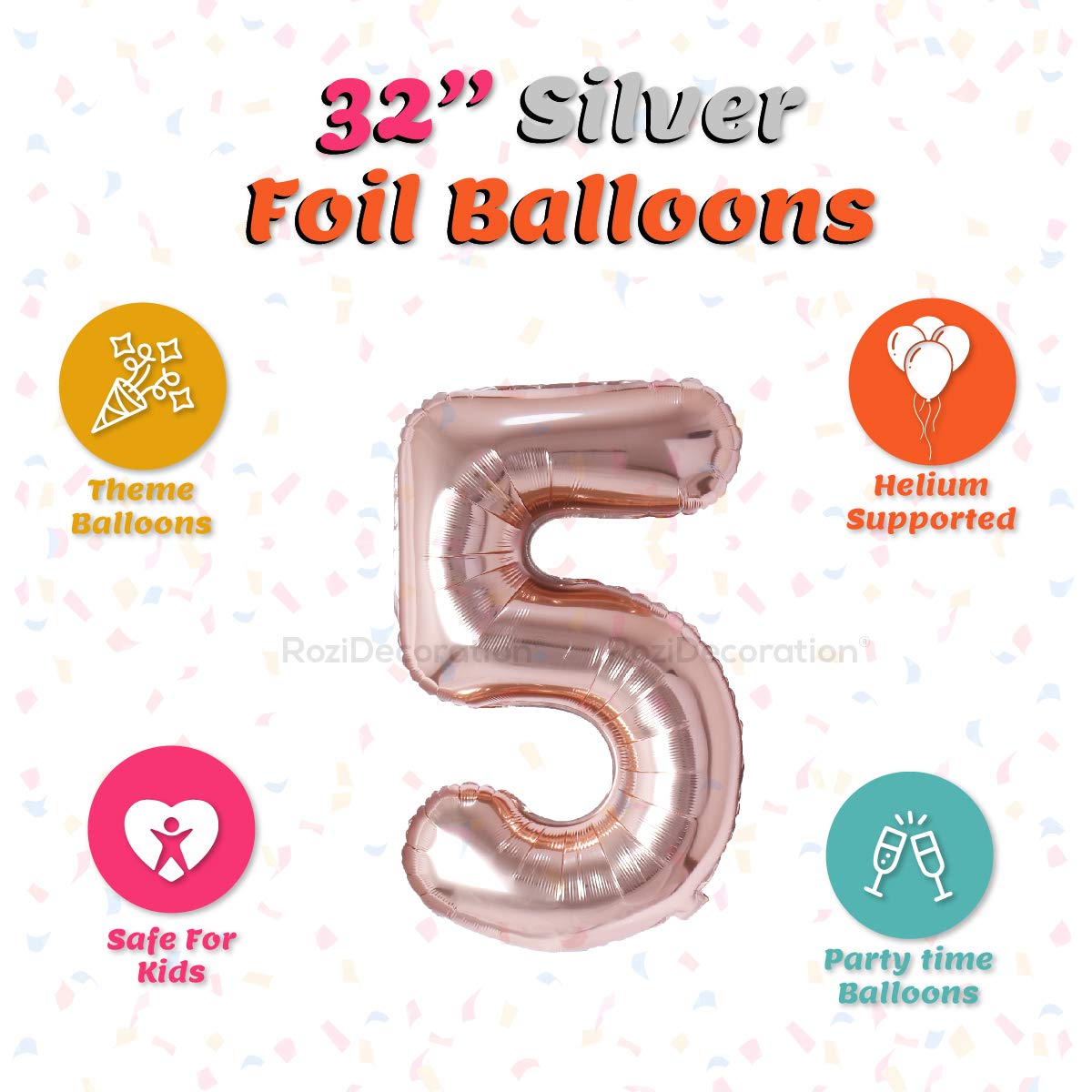 Rozi Decoration Rose Gold Number 5 Foil Balloons β 32 Inch Pack of 2 2