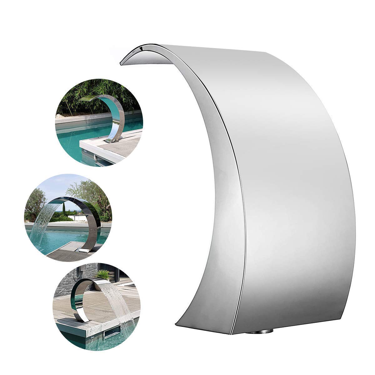 Fontaine Cascade pour piscines, élément décoratif extérieur en Acier Inoxydable, 40 x 20 cm, Effet Cascade pour piscines enterrées et bassins.