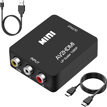 RCA to HDMI Converter, 1080P RCA Composite CVBS AV to HDMI Video Audio Converter Adapter Compatible with N64 Wii PS2 Xbox VHS VCR Camera DVD, Support PAL/NTSC with HDMI and USB Power Cable