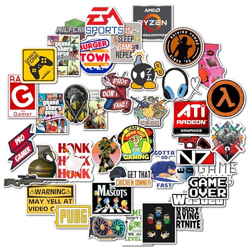 Image of WallDesign 44 Piece Gaming Sticker Pack - Vibrant Vinyl Decals for Laptop, Mobile, PC, Console & Accessories - Durable Laminated Stickers for Gamers
