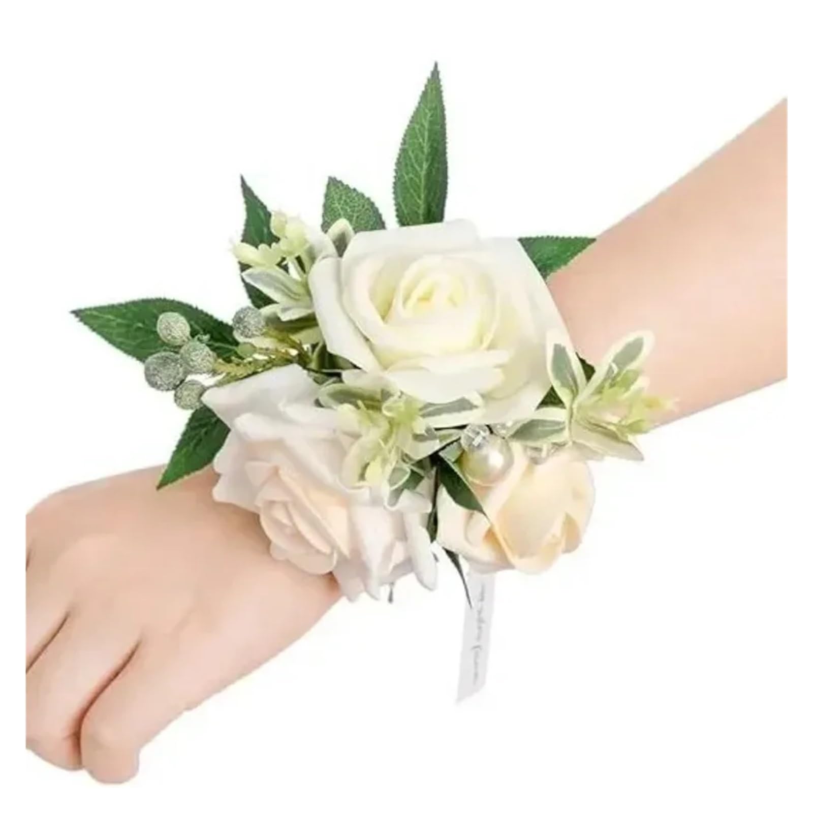 Hzomif Two-Tone Artificial Rose Wrist Corsage 4pcs Valentine's Day Rose Wrist Corsage for Bride Groom Prom Wedding Artificial Silk Flowers Adjustable Wristband Artificial Flowers(ColorA)