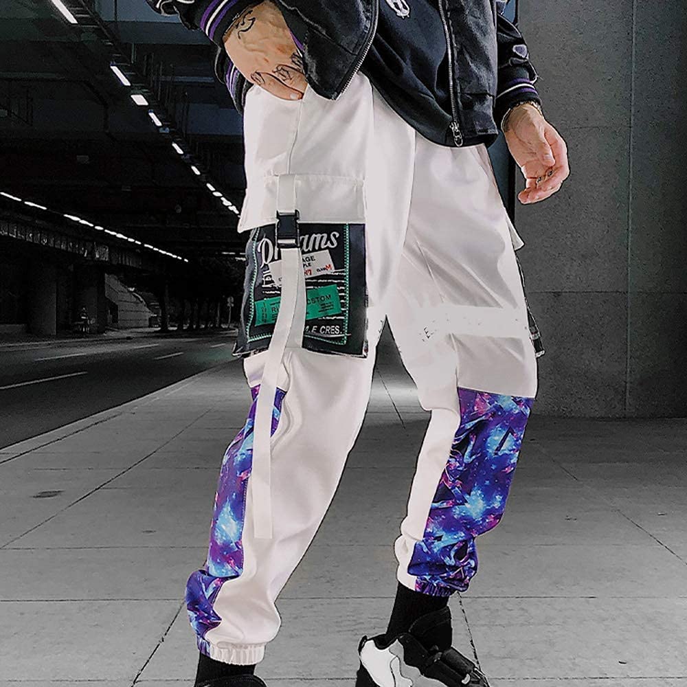 XYXIONGMAO Uomo Nero Cyberpunk Riflettente Joggers Tuta Techwear Pantaloni Della Tuta Hip Hop Streetwear Cargo Pantaloni per gli Uomini