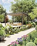 Garvee 10x13 Ft Aluminum Pergola with Retractable Canopy Metal Gazebo for Modern Backyard Deck Porch Grape Trellis(Khaki)