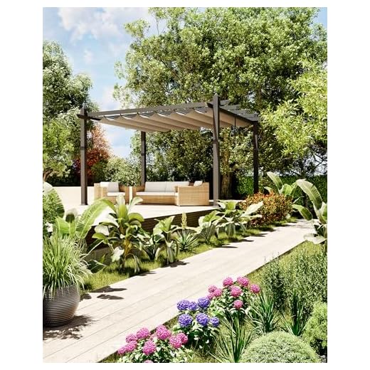 Garvee 10x13 Ft Aluminum Pergola with Retractable Canopy Metal Gazebo for Modern Backyard Deck Porch Grape Trellis(Khaki)
