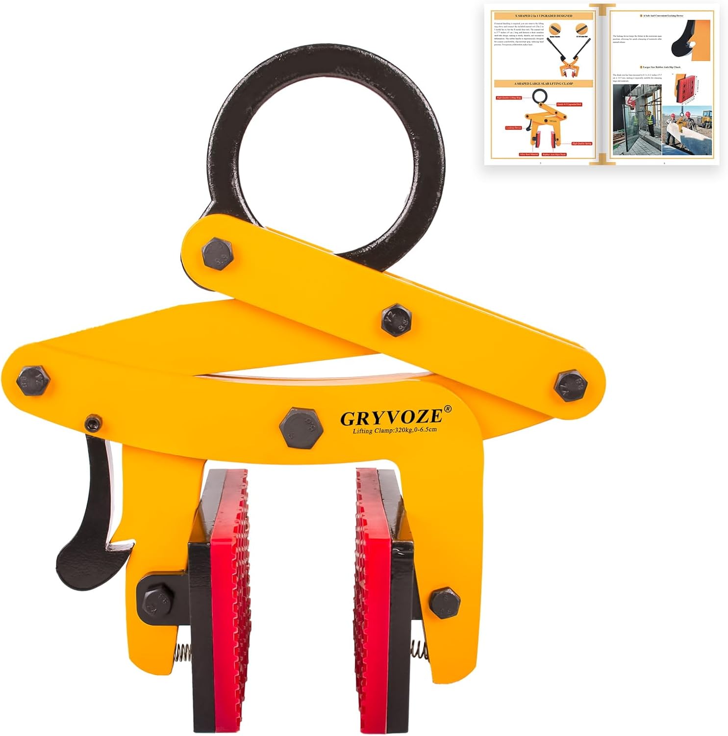 GRYVOZE 705 lbs Large Slab Stone Lfting Clamp, 0-2.6