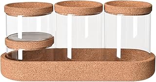 [Queen-b] 化粧品 ケース ガラス 収納 ホルダー コルク トレイ付き おしゃれ 小物入れ 綿棒 コットン コスメ 道具 洗面所