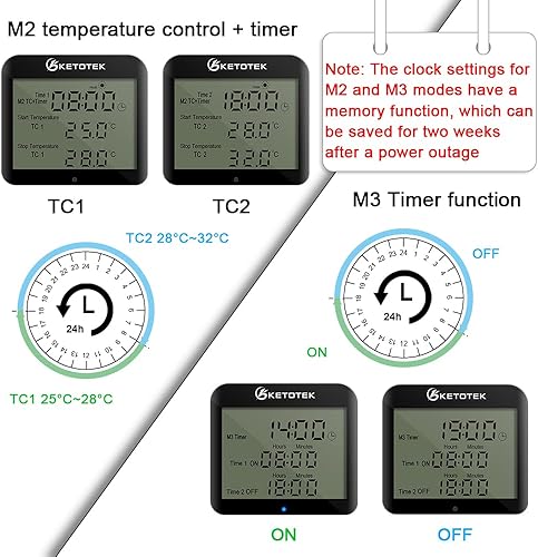Miniatura 5 de KETOTEK Controlador digital de temperatura de salida de día y noche, termostato, enchufe de calefacción, controlador de temperatura de enfriamiento
