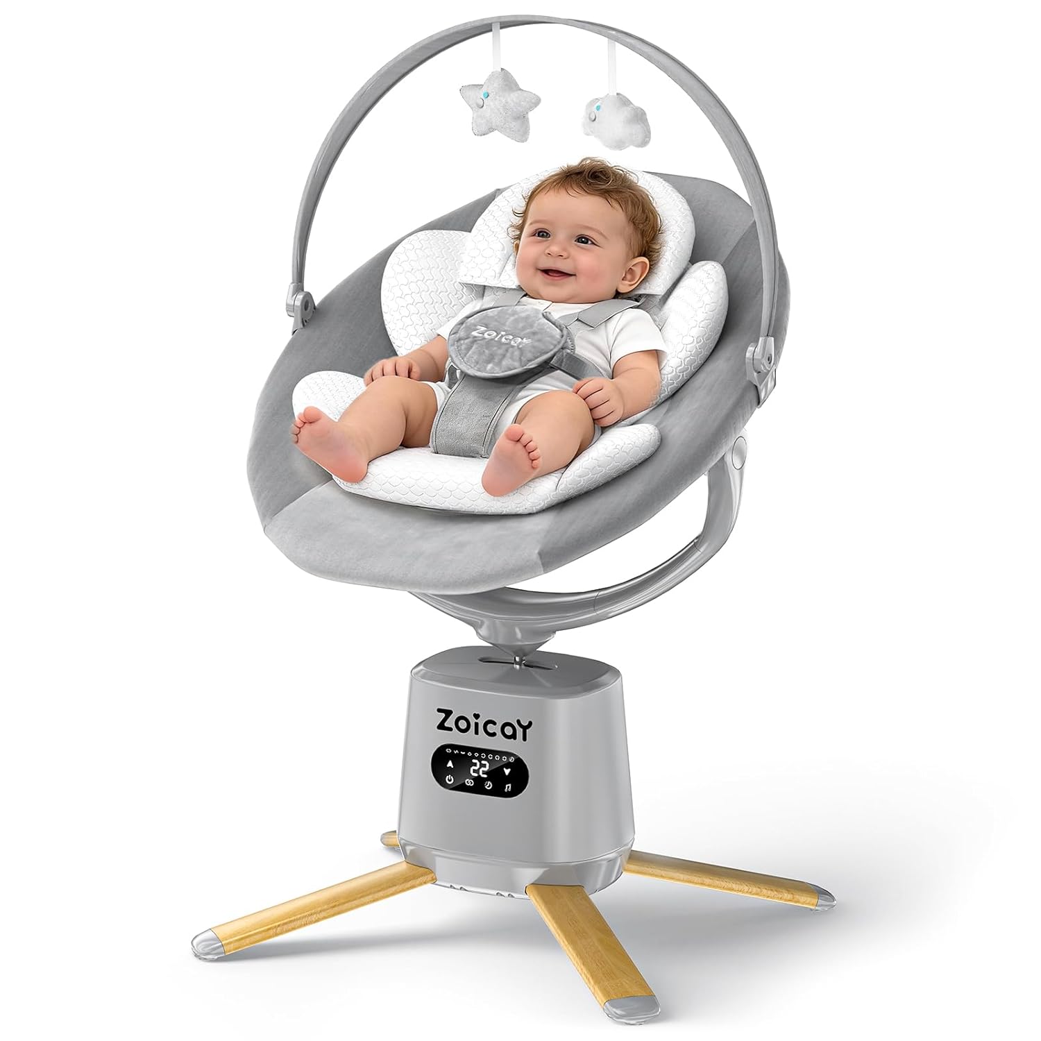 Baby Swings for Infants with 9 Modes & 8 Speeds, Electric 3D-Motion Baby Swings with APP Control, 6 Preset Lullabies, 360° Rotating Seat and Remote Control & BT Enabled, 5 Point Harness (Up to 25lbs)