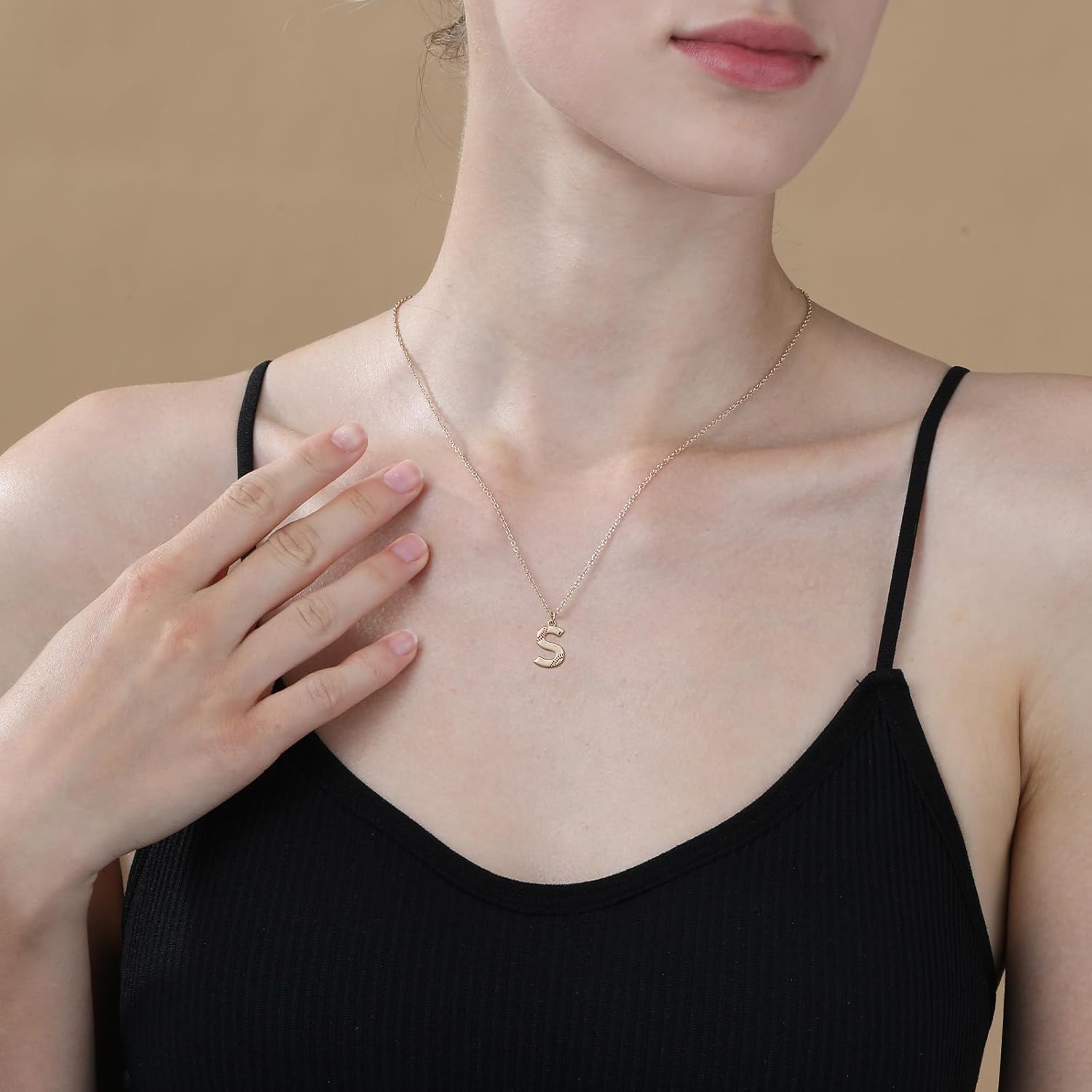 Softball Initial Necklace for Women Girls, 14K Gold Plated A-Z Letter Pendant Necklace Softball Baseball Mom Themed Jewelry Gifts - Image 7