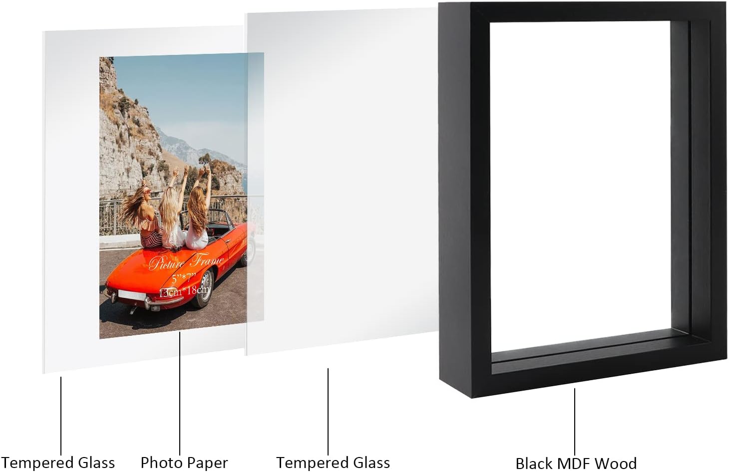 N/A+ Trwcrt 2 Pack 5x7 Floating Picture Frame, Double Glass Picture Frames Display up to 7 x 9 photos for Desktop or Wall Hanging, Black