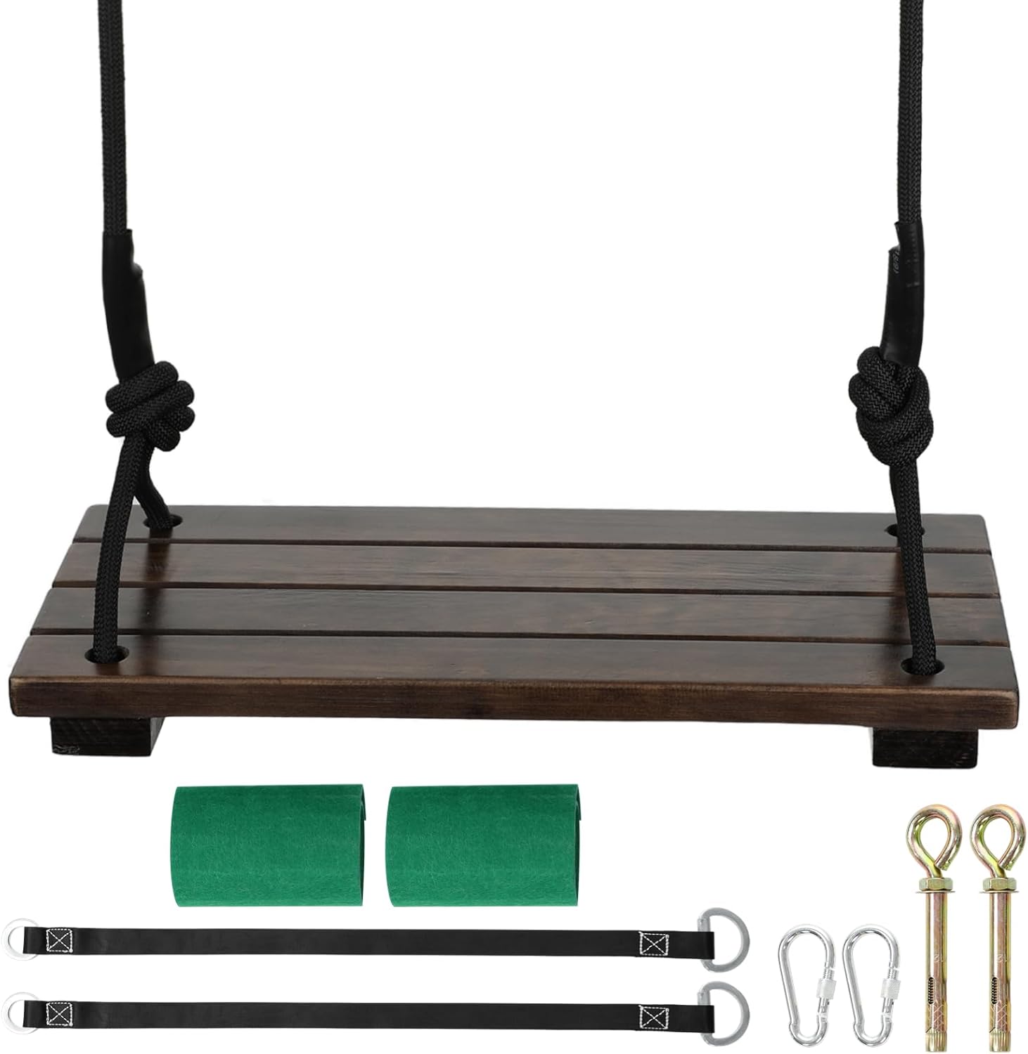 Heavy Duty Wooden Tree Swing Seat for Adults & Kids - 440lbs Capacity, Adjustable Rope & 180 inch Tree Straps, Indoor/Outdoor Swing Set for Backyard, Garden, Porch, Patio, 17.72" x 7.87"