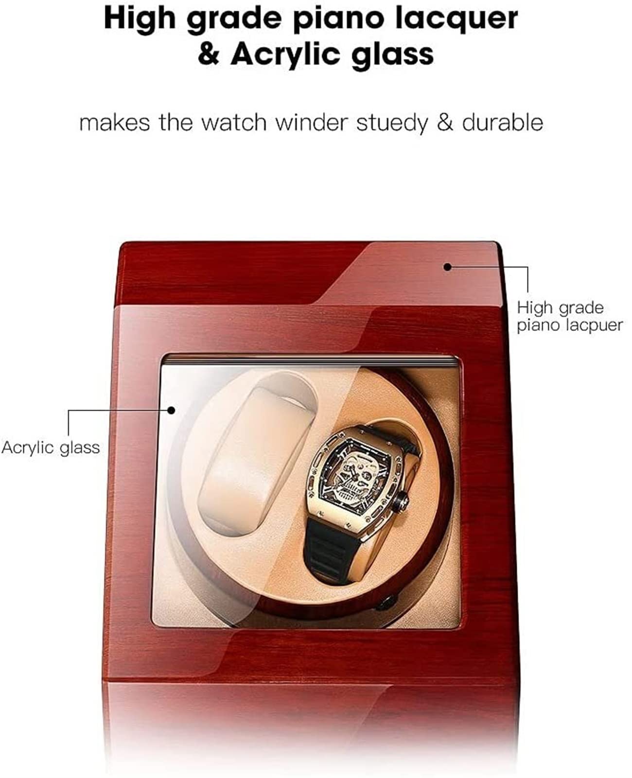 Luksusowy Watch Nawijarka do automatycznych zegarków, Wood Shell Piano Finish z dodatkowymi zegarkami magazynami Silent silnik elastyczny oglądany poduszkę Wstrząsacz(A)