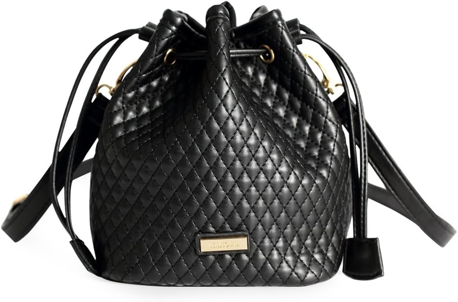 MAMONA Ladies Crossbody Handbags Leather Drawstring Bucket Bag for Women LHB18501BK