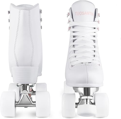 Miniatura 6 de Patines TUOSAMTÍN para mujeres y niñas con topes de goma ajustables en altura, lindos patines retro cuádruples para exteriores e interiores