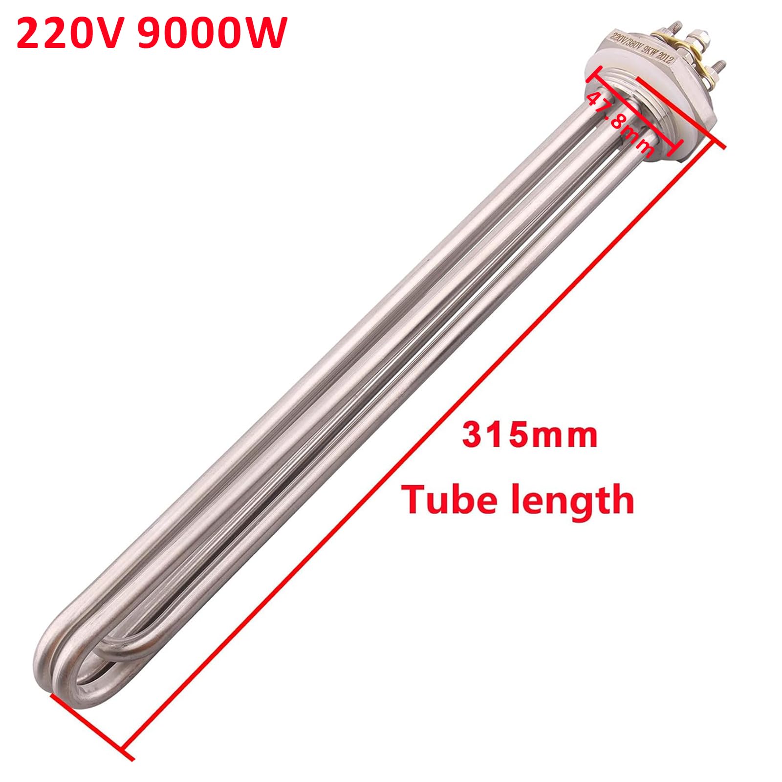 DERNORD 220 V, 9000 W, elemento riscaldante da 1 a 1/2 pollici, tipo U di riscaldamento, filettatura BSP, flangia in acciaio inox con copertura nera