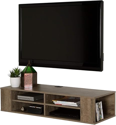 Miniatura 8 de South Shore Consola de audiovideo montada en la pared de la ciudad, roble desgastado