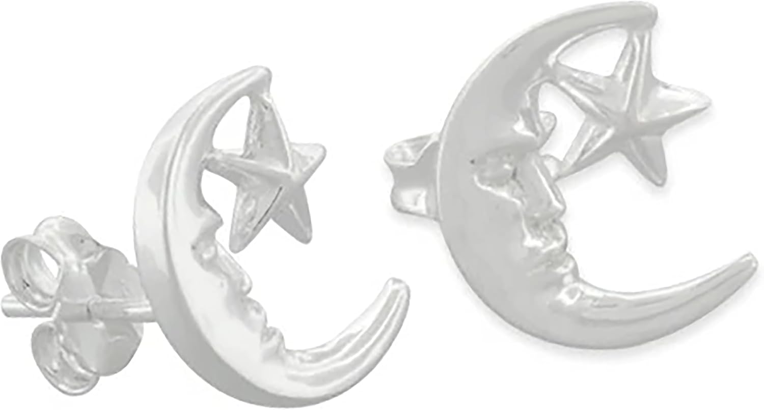 Unique Hawaiian Moon and Star Earring, Sterling Silver Moon Star Stud Earring, E8121 Birthday Mom Wife Girl Mother Gift, Island Jewelry