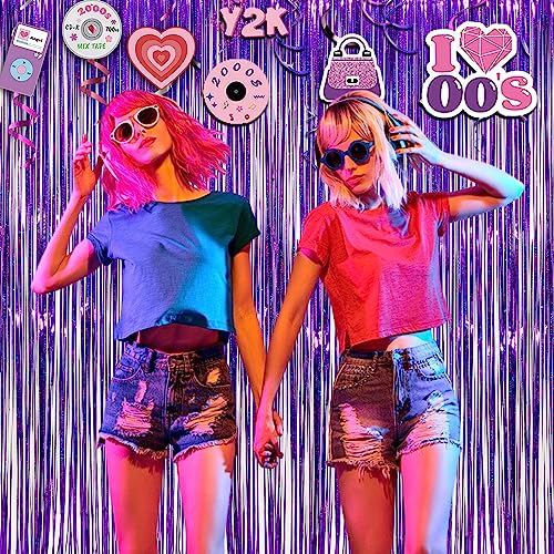 Image of Purple Tinsel Curtain Party Backdrop - GREATRIL Foil Fringe Curtain Party Photo Booth Streamers for Hunters Mermaid Themed Decorations - 1m x 2.5m - Pack of 2