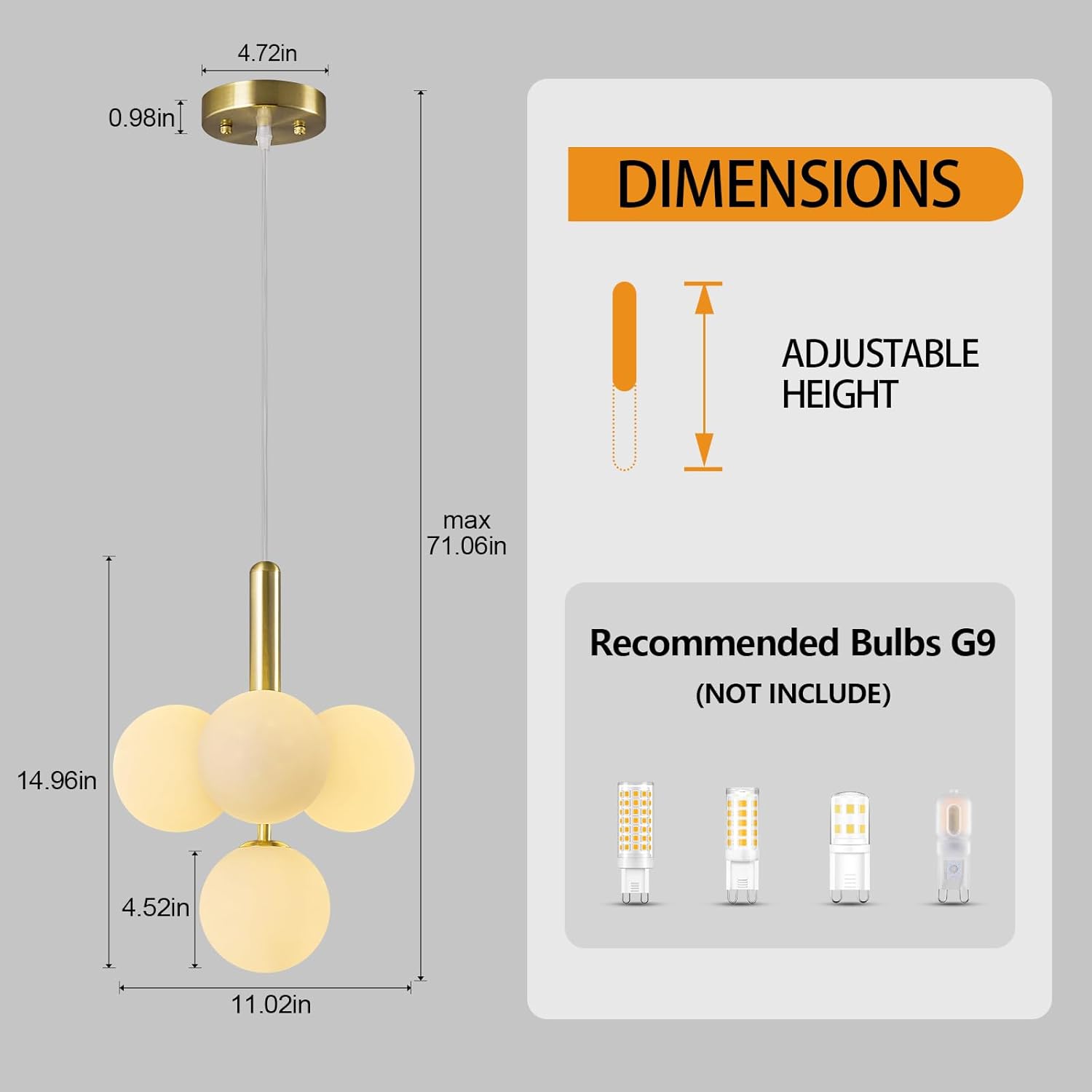 4 Light Globe Chandelier Mid Century Pendant Light with Milky White Glass Shade Modern Gold Sputnik Chandeliers for Dining Room Living Room Bedroom Kitchen Island