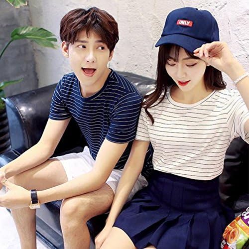 Amazon ペアルック カップル 春 夏 半袖tシャツ ペア 韓国服 レディース メンズ ご夫婦 恋人 お揃い トップス かわいい 着痩せ シンプル 男女通用 ボーダー柄 ２色入 S ２xlサイズ M ネイビー Tシャツ カットソー 通販