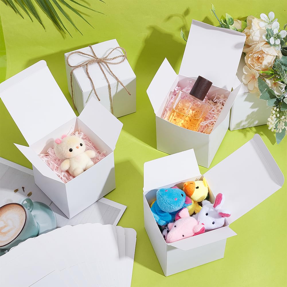 PH PandaHall 50 Boîtes Cadeaux Roses Kraft 5x5x5 Cm - Mini Boîtes Pliables Avec Ruban - Idéal Mariage, Bonbons, Bijoux & Fêtes