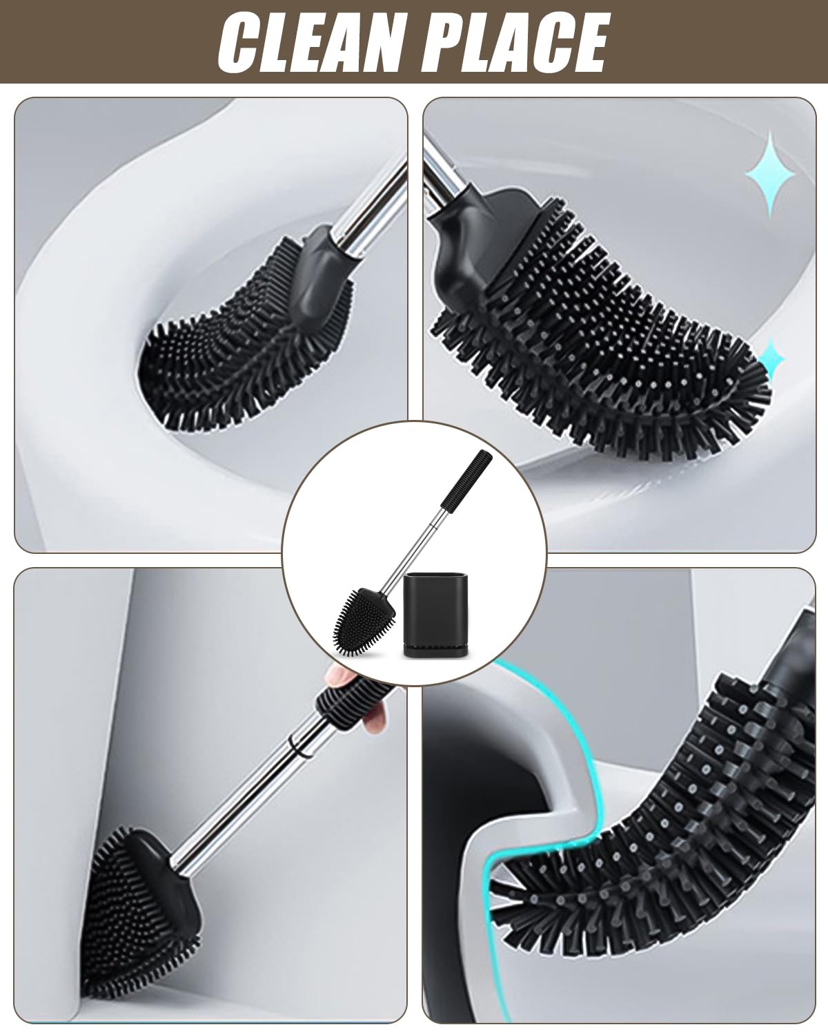 Brosse Toilettes WC Silicone Gris Suspendu Murale Balai Toilette Silicone avec Support à Séchage Rapide Mural Balayette WC
