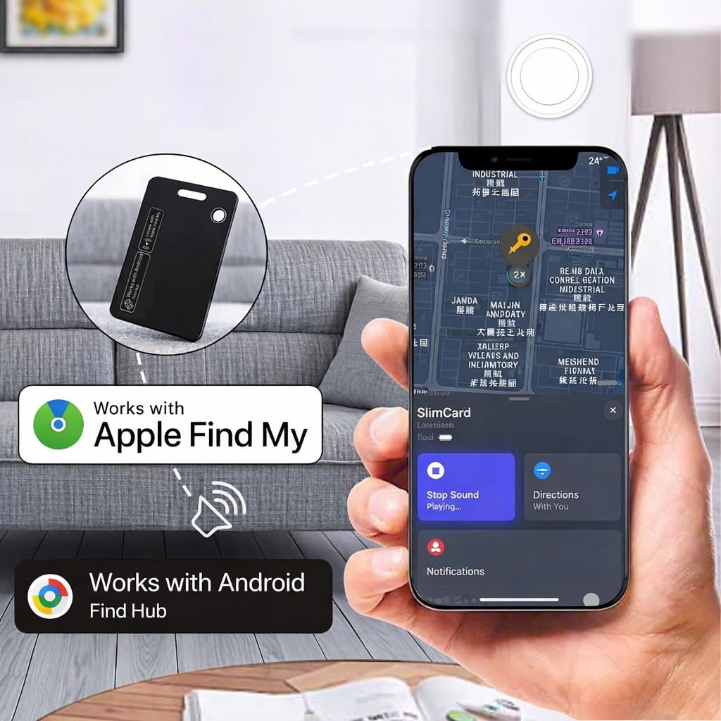 Carta Air Tag per iOS e Android, carta tracciante ricaricabile sottile per Apple Find My e Google Find My Device, carta anti-smarrimento impermeabile IP68 per valigie e borse(2Pack)