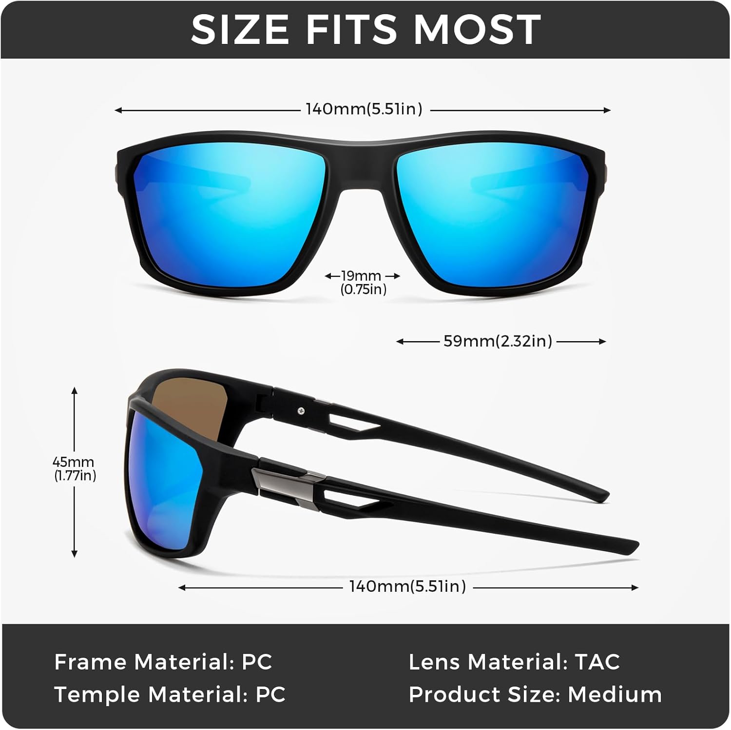 SUNGAIT Polarized Wrap Around Sports Sunglasses Men Classic Square Style for Driving Running Fishing - Image 5