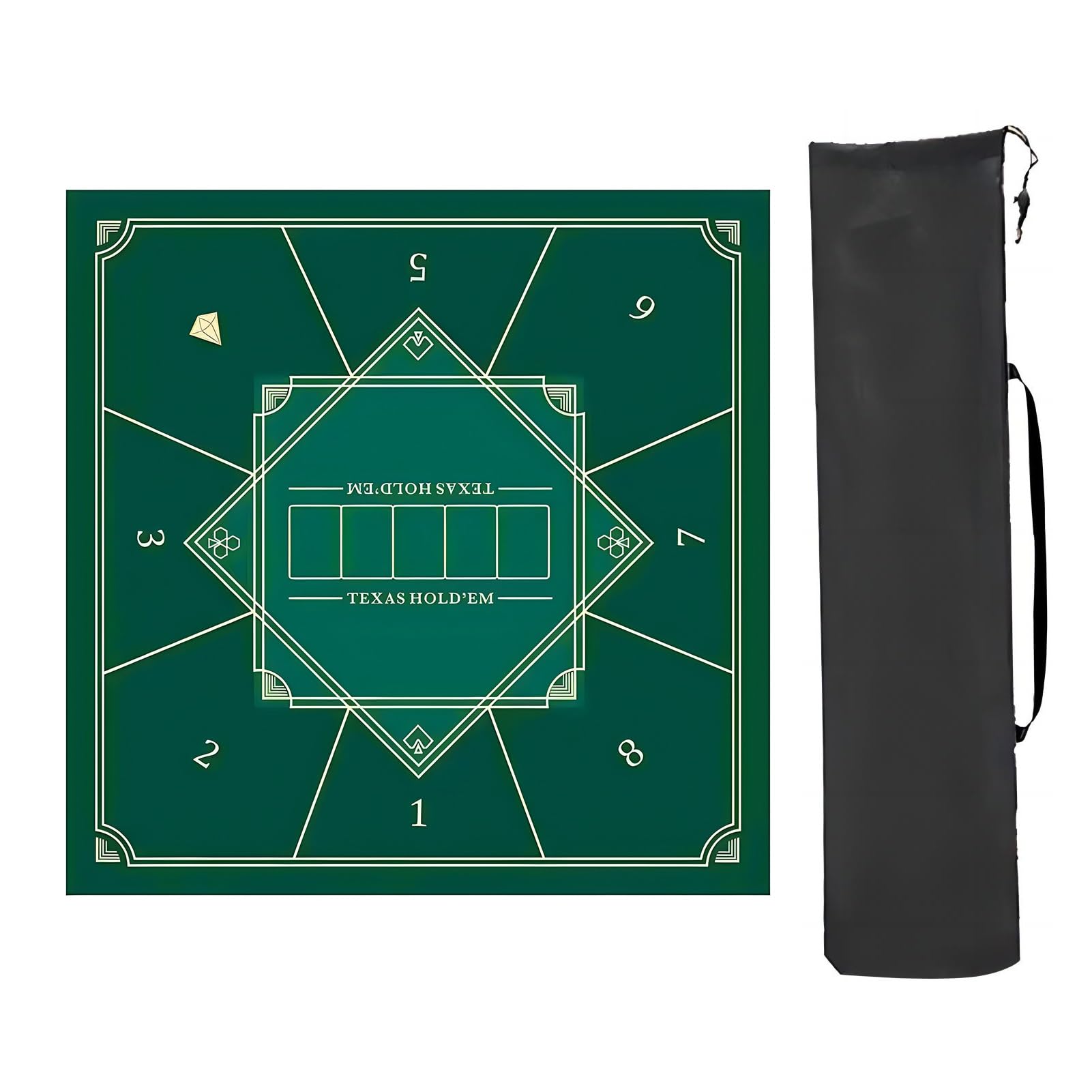 Poker-Matte, Tischmatte for Mahjong, quadratische Mahjong-Tischmatte, Spieltischmatte mit Regeln(Grün,80x80cm(31.49x31.49in))