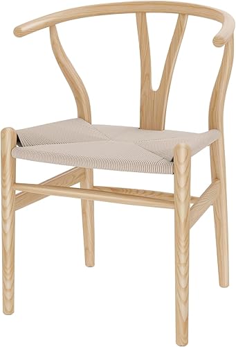 Miniatura 8 de Wishbone Silla de comedor de madera maciza natural, silla Hans Vegner Y, silla de ratán y madera con reposabrazos (madera de fresno - negro, 2