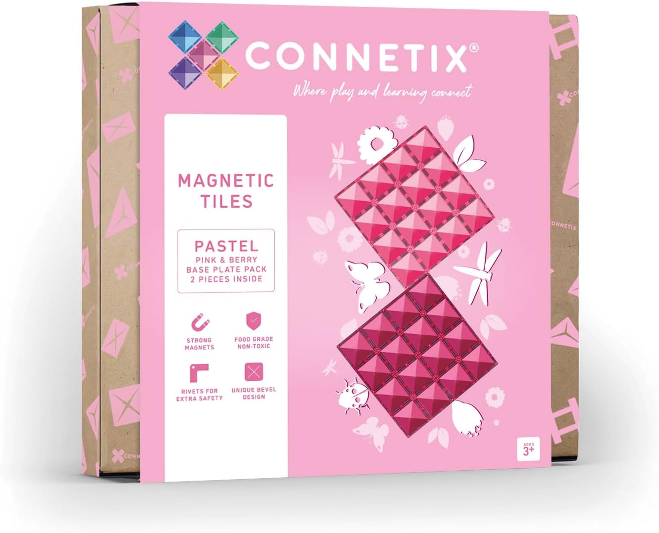 CONNETIX Magnetic Tiles Pastel Pink & Berry Base Plate Pack, 2 Pieces